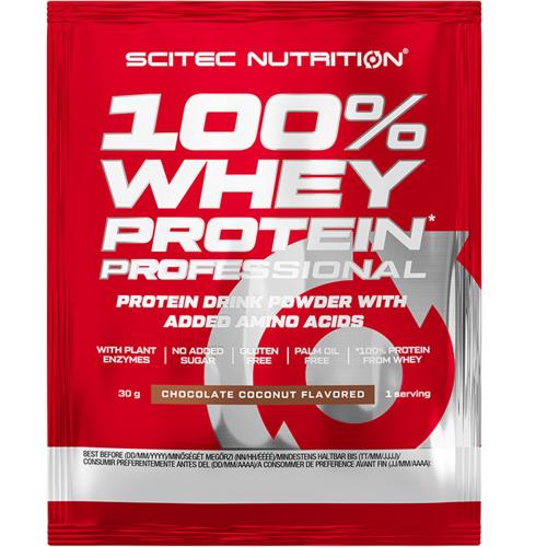 Scitec Nutrition 100% Whey Protein Professional Συμπλήρωμα Διατροφής με Καθαρή Πρωτεΐνη Ορού Γάλακτος Εμπλουτισμένη με Αμινοξέα 30g- Chocolate Coconut